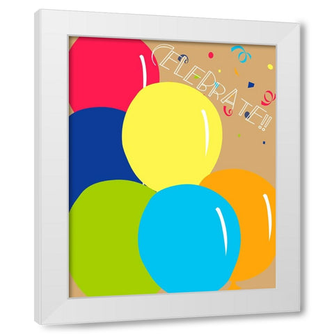 Celebrate White Modern Wood Framed Art Print by CAD Designs