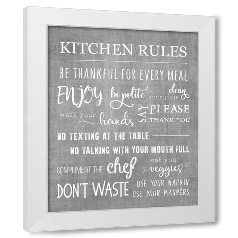 Neutral Kitchen Rules White Modern Wood Framed Art Print by CAD Designs