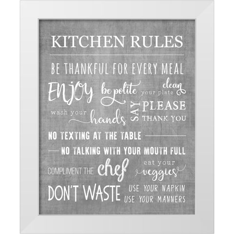 Neutral Kitchen Rules White Modern Wood Framed Art Print by CAD Designs