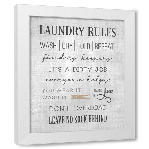 Neutral Laundry Rules White Modern Wood Framed Art Print by CAD Designs