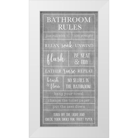 Rules of the Bathroom White Modern Wood Framed Art Print by Carpentieri, Natalie