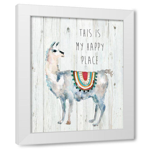 Llama Happy Place White Modern Wood Framed Art Print by Finn, Livi