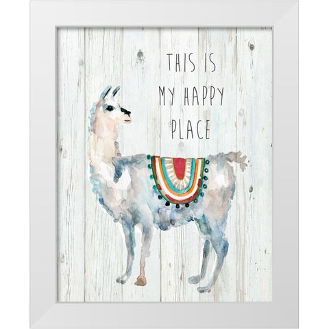 Llama Happy Place White Modern Wood Framed Art Print by Finn, Livi