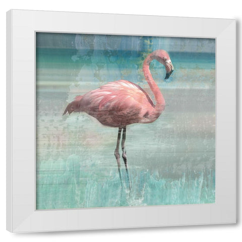 Flamingo Party I White Modern Wood Framed Art Print by Nan