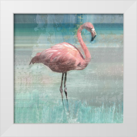 Flamingo Party I White Modern Wood Framed Art Print by Nan