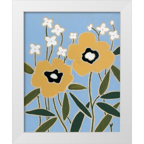 Woodblock Floral II White Modern Wood Framed Art Print by Robinson, Carol