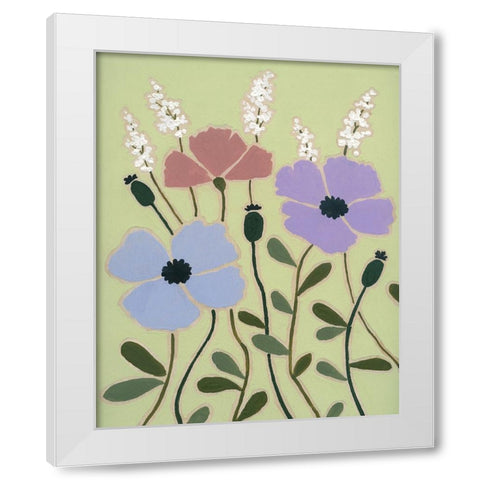 Woodblock Floral III White Modern Wood Framed Art Print by Robinson, Carol