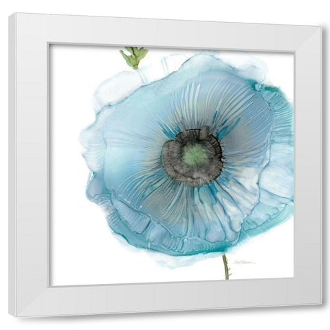 Iridescent Blue Poppy II White Modern Wood Framed Art Print by Robinson, Carol