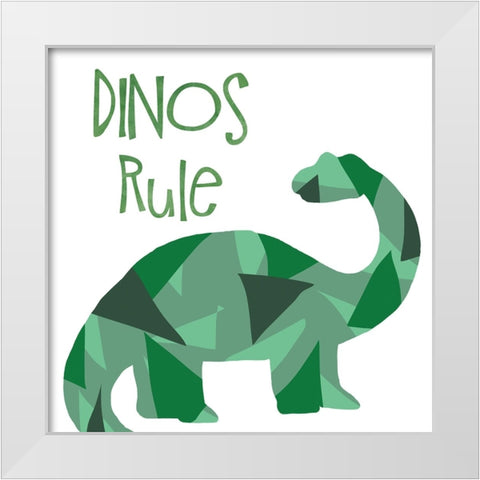 Dinos Rule White Modern Wood Framed Art Print by Santiago, Daniela