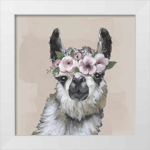 Neutral Llama Flowers White Modern Wood Framed Art Print by Tava Studios