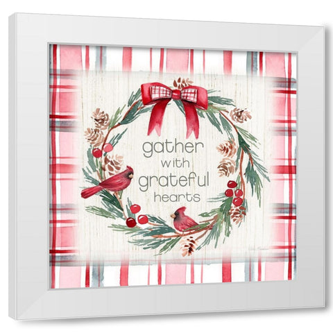 Gather Plaid Cardinal Wreath White Modern Wood Framed Art Print by Brockmon, Kristen