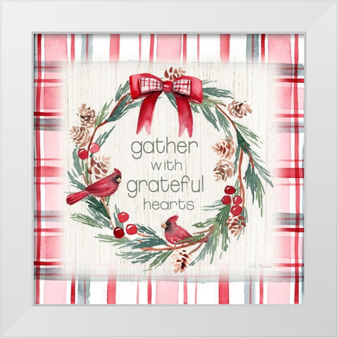 Gather Plaid Cardinal Wreath White Modern Wood Framed Art Print by Brockmon, Kristen