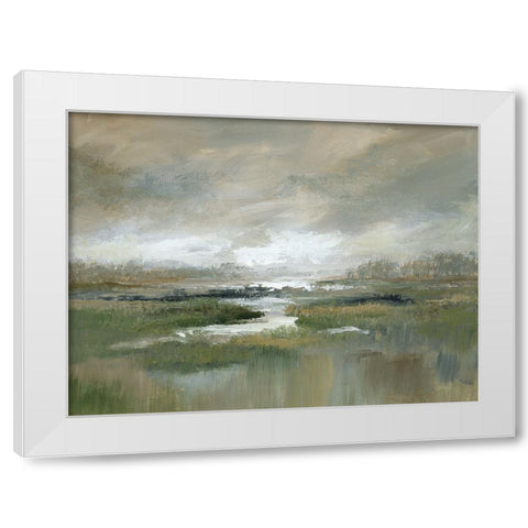 Misty Inlet White Modern Wood Framed Art Print by Nan