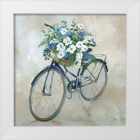 Bluebird Bike White Modern Wood Framed Art Print by Nan