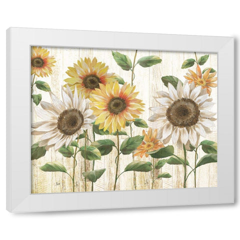 Sunflower Surprise White Modern Wood Framed Art Print by Nan