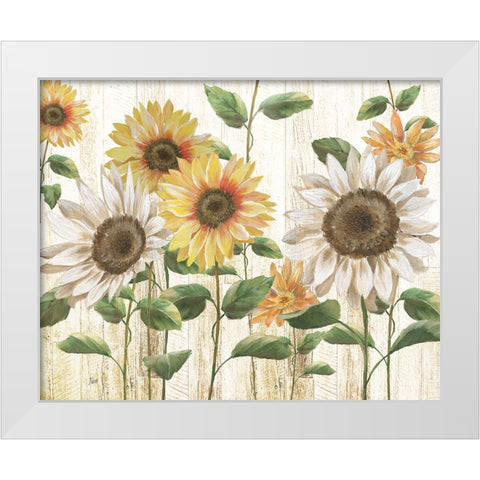 Sunflower Surprise White Modern Wood Framed Art Print by Nan