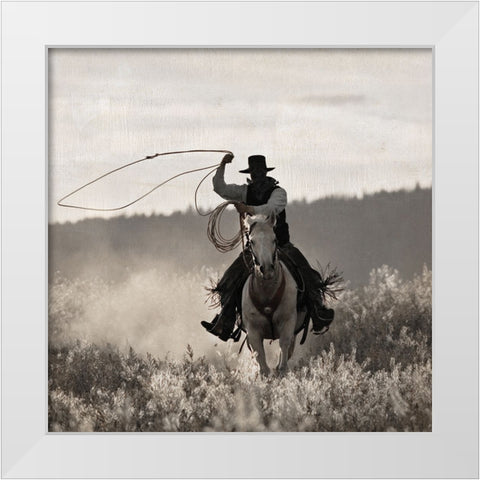 Ponderosa Cowboy White Modern Wood Framed Art Print by Delimont, Danita