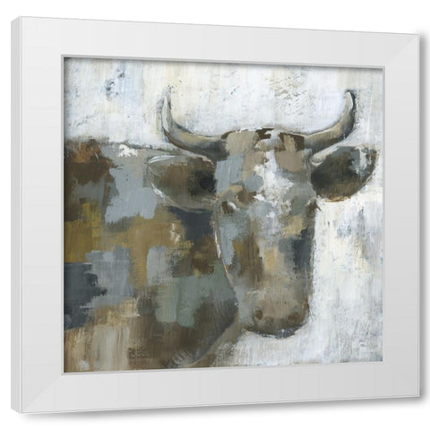 Calico Cow White Modern Wood Framed Art Print by Nan