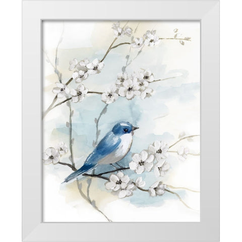 Blossoms and Bluebird I White Modern Wood Framed Art Print by Nan