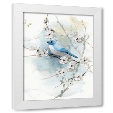 Blossoms and Bluebird II White Modern Wood Framed Art Print by Nan