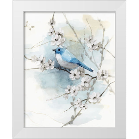 Blossoms and Bluebird II White Modern Wood Framed Art Print by Nan