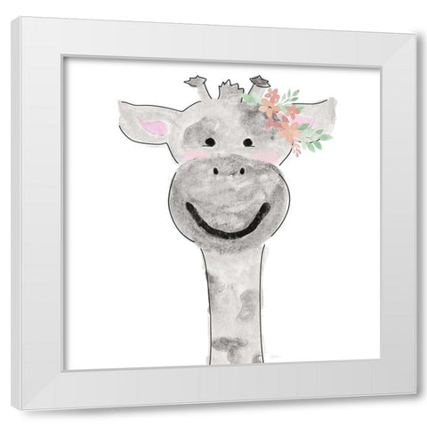 Cute Giraffe White Modern Wood Framed Art Print by Carpentieri, Natalie