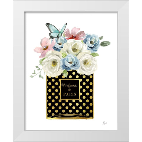 Polka Dot Floral Perfume White Modern Wood Framed Art Print by Nan