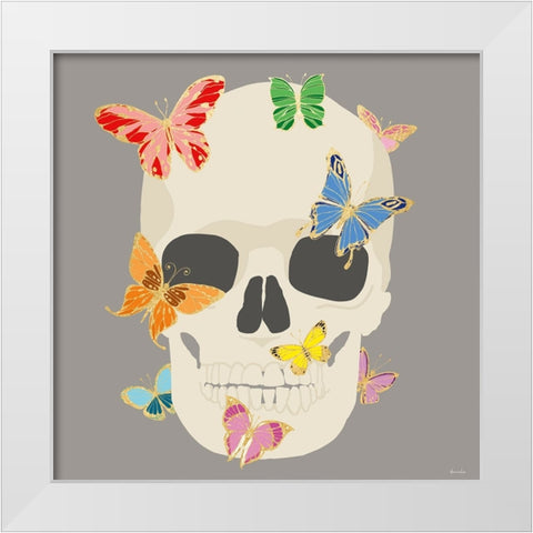 Butterfly Skull White Modern Wood Framed Art Print by Santiago, Daniela