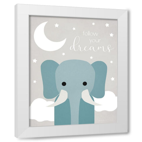 Dreams Elephant White Modern Wood Framed Art Print by Santiago, Daniela