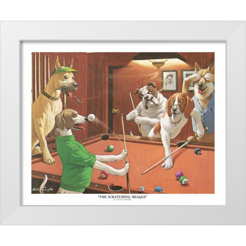 The Scratching Beagle White Modern Wood Framed Art Print by Sarnoff, Arthur