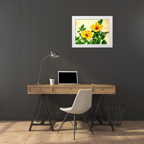 Yellow Hibiscus White Modern Wood Framed Art Print by Segrest, Jane