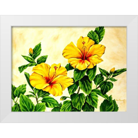 Yellow Hibiscus White Modern Wood Framed Art Print by Segrest, Jane
