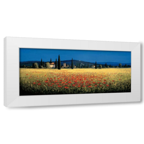 Tuscan Panorama - Poppies White Modern Wood Framed Art Print by Short, David