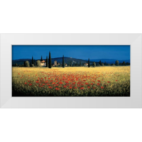 Tuscan Panorama - Poppies White Modern Wood Framed Art Print by Short, David