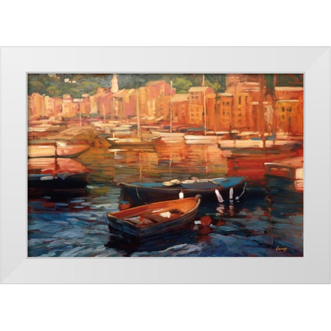 Anchored Boats - Portofino White Modern Wood Framed Art Print by Craig, Philip