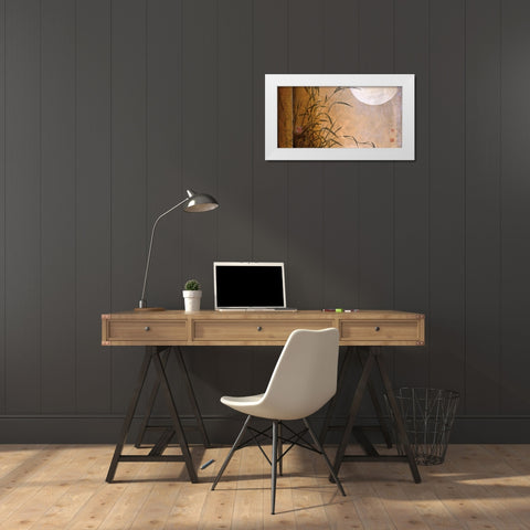 Lakeside Moonrise White Modern Wood Framed Art Print by Li-Leger, Don