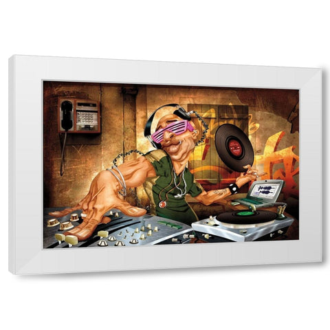 DJ Frank White Modern Wood Framed Art Print by Adam Perez