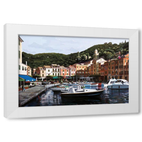 Sunrise Over Portofino White Modern Wood Framed Art Print by Saunders, Bill