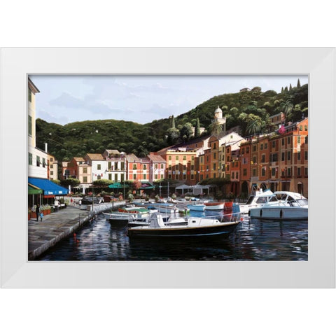 Sunrise Over Portofino White Modern Wood Framed Art Print by Saunders, Bill