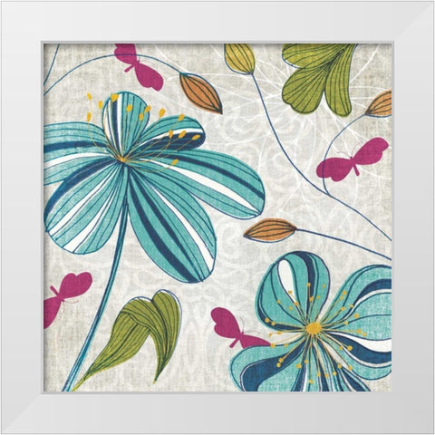 Flowers and Butterflies White Modern Wood Framed Art Print by Venter, Tandi