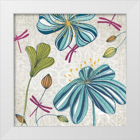 Flowers and Dragonflies White Modern Wood Framed Art Print by Venter, Tandi