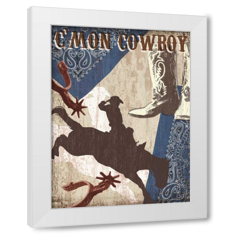 Cmon Cowboy White Modern Wood Framed Art Print by Venter, Tandi