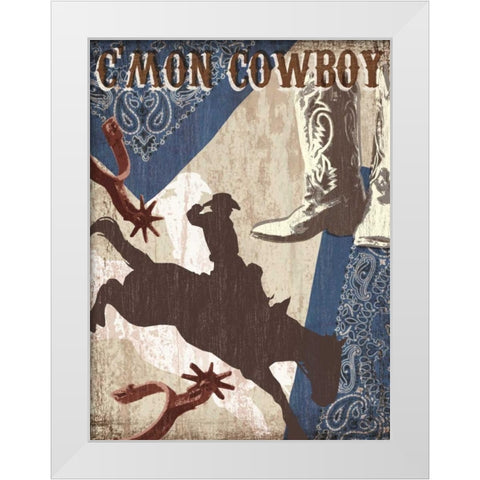 Cmon Cowboy White Modern Wood Framed Art Print by Venter, Tandi