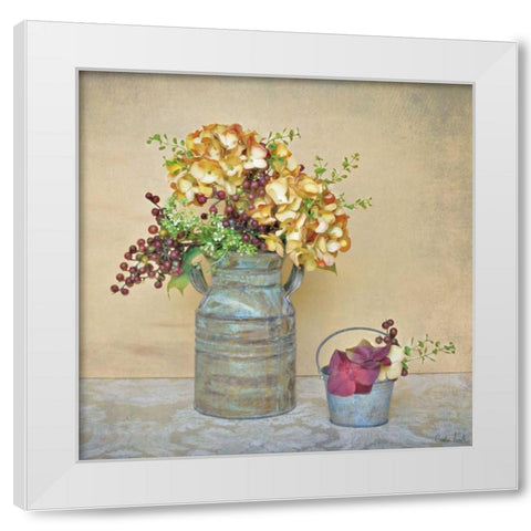 Caramel Hydrangeas White Modern Wood Framed Art Print by Atria, Cristin