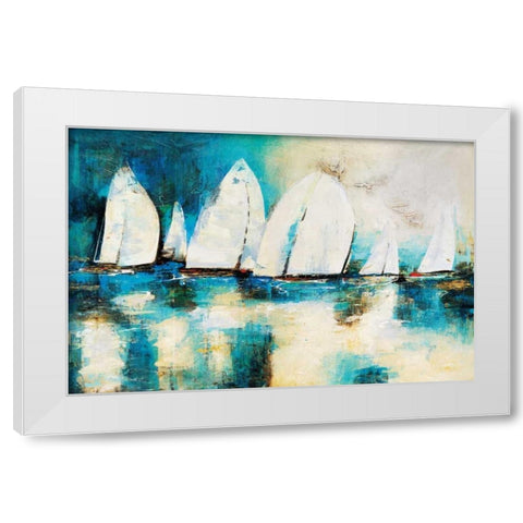 Velero Azul White Modern Wood Framed Art Print by Villarreal Santos, Nancy
