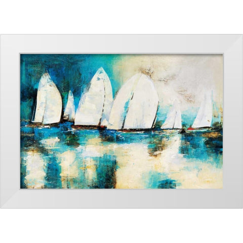 Velero Azul White Modern Wood Framed Art Print by Villarreal Santos, Nancy