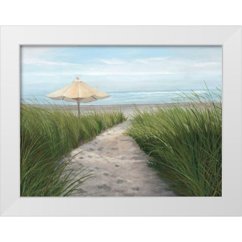Umbrella on the Beach White Modern Wood Framed Art Print by Peterson, Julie