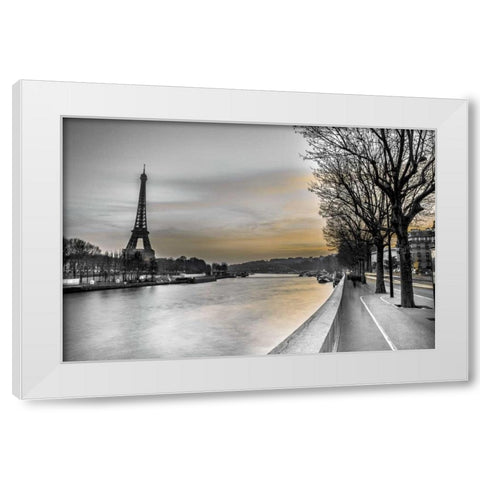 River Seine and The Eiffel Tower White Modern Wood Framed Art Print by Frank, Assaf