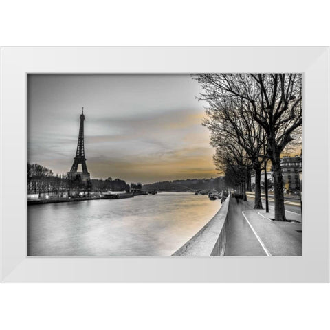River Seine and The Eiffel Tower White Modern Wood Framed Art Print by Frank, Assaf