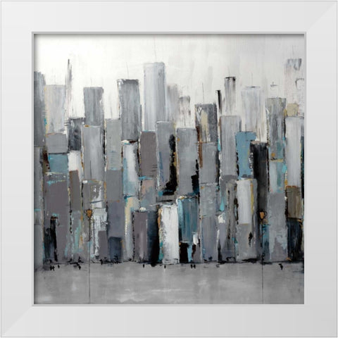 Blue Plaza White Modern Wood Framed Art Print by Kadmiri, Aziz